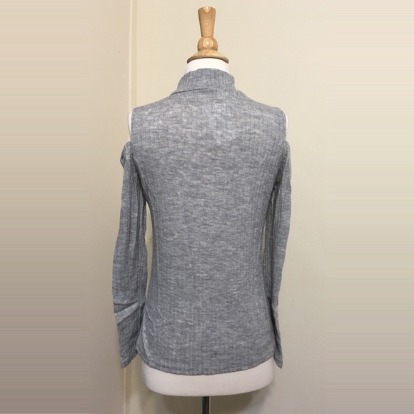 Cold Shoulder Stretchy Ribbed Knit Sweater Top - Picture 5 of 6